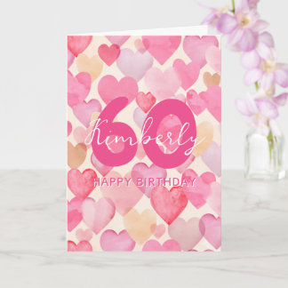 Rosa Hearts 60:e födelsedagen Hälsning Kort