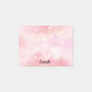 Rosa Hearts Add Namn Cute Office Gift Post-it Block