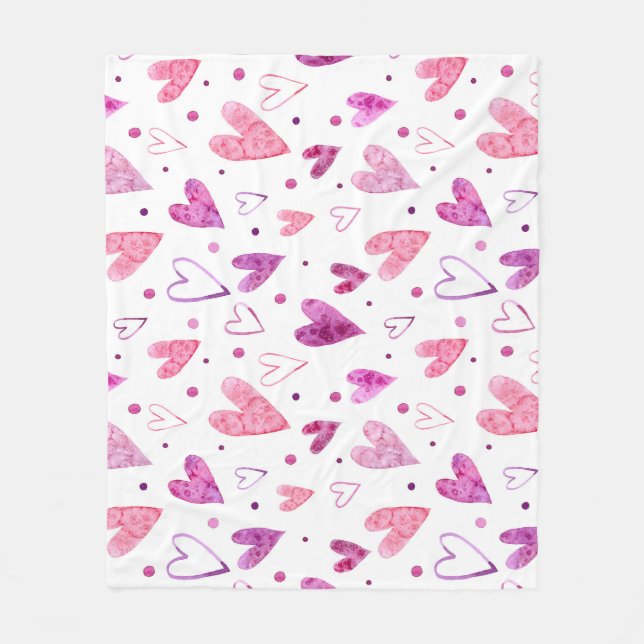 Rosa Hearts and Polka dots: Romantic Delight. Fleecefilt (Framsidan)