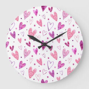 Rosa Hearts and Polka dots: Romantic Delight. Stor Klocka