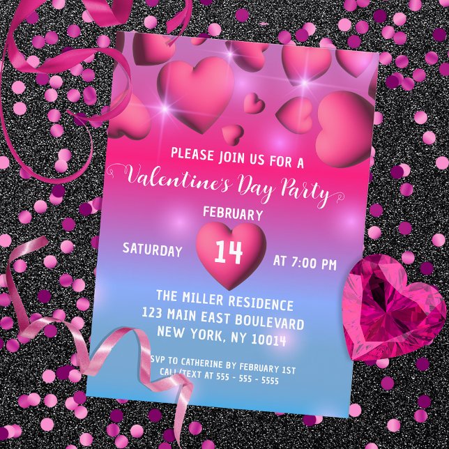Rosa Hearts and Sparkles Valentine Day Party Inbjudningar (Skapare uppladdad)