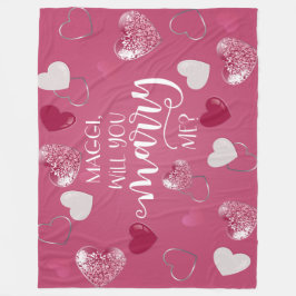 Rosa Hearts Anpassningsbar Giftermål Frieri Fleecefilt