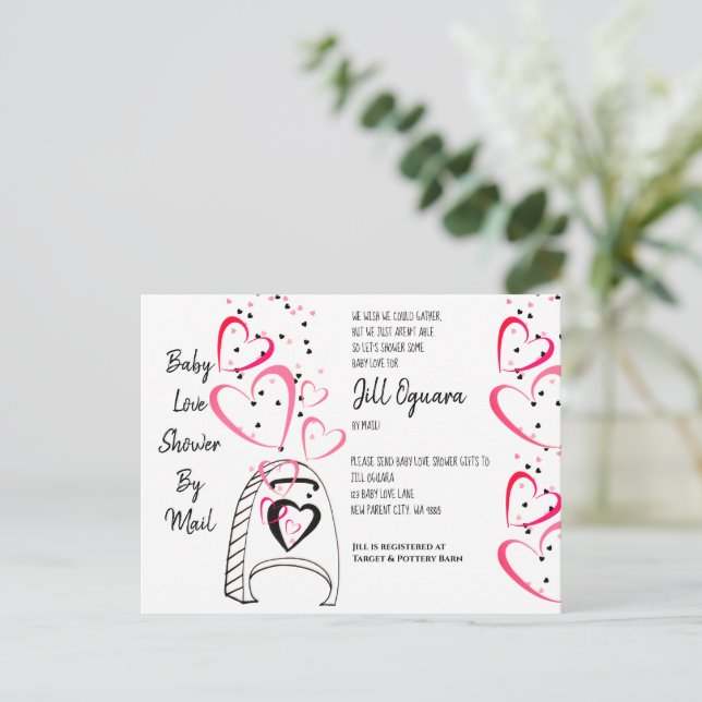 Rosa Hearts Baby Shower by Mail Inbjudan Postcard (Stående Fram)
