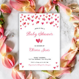 Rosa Hearts Baby Shower Inbjudningar
