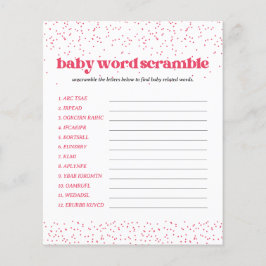 Rosa Hearts Baby Shower Ord Scramble Game Flygblad