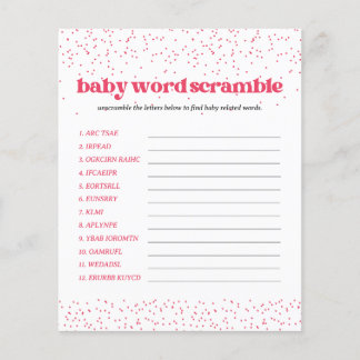 Rosa Hearts Baby Shower Ord Scramble Game Flygblad