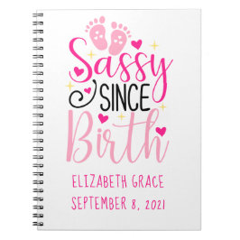 Rosa Hearts Birds Stats Sassy sedan Baby vid födse Anteckningsbok