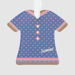 Rosa Hearts Blue Dress Snöre Trim Personlig