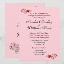 Rosa Hearts bröllopsinbjudan