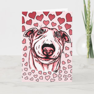 Rosa Hearts Bull Terrier Valentine Day Helgkort