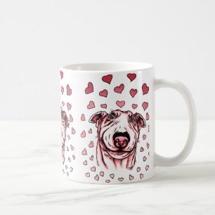 Rosa Hearts Bull Terrier Valentine Day Kaffemugg