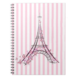 Rosa Hearts & Butterflies Paris Eiffel Torn Anteckningsbok