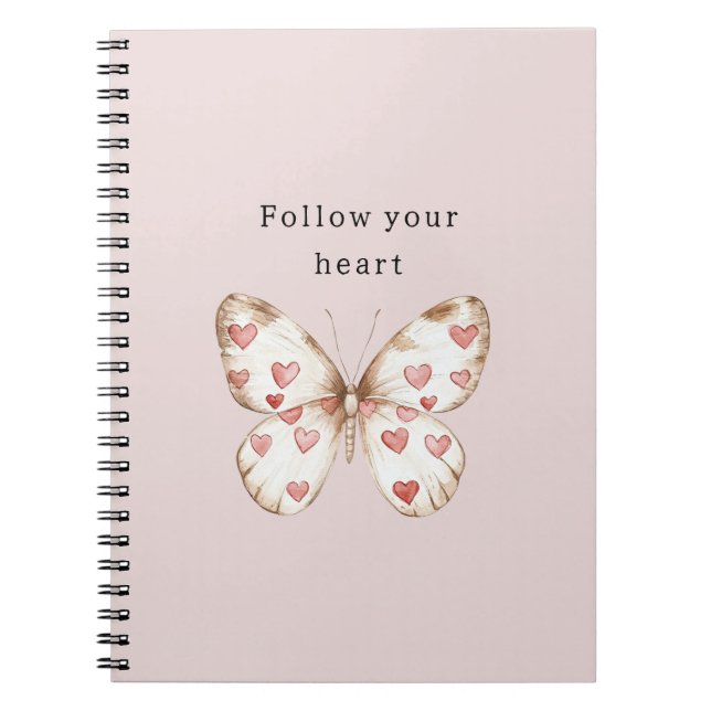 Rosa Hearts Butterfly Anteckningsbok (Framsidan)