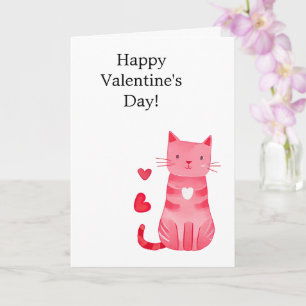 Rosa Hearts Cat Kort