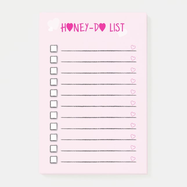 Rosa Hearts Checklist för honung Do List Make Post-it Block (Framsida)