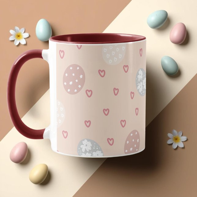 Rosa Hearts & Circles Mönster Påsk Mugg (Pink Hearts & Circles Pattern Easter Mug)