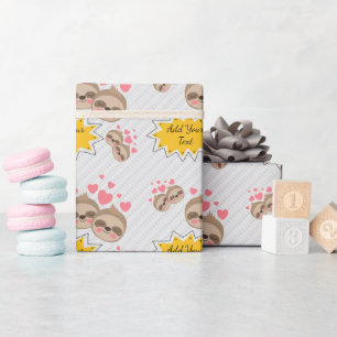 Rosa Hearts Cute Sloth Mönster Baby Shower Party Presentpapper