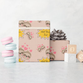 Rosa Hearts Cute Sloth Mönster Baby Shower Party Presentpapper