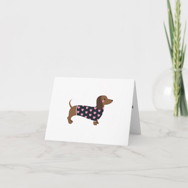 ROSA HEARTS DACHSHUND GREETING CARD KORT (Framsida)