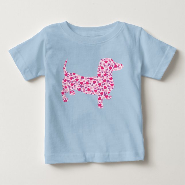 Rosa Hearts Dachshund T Shirt (Framsida)
