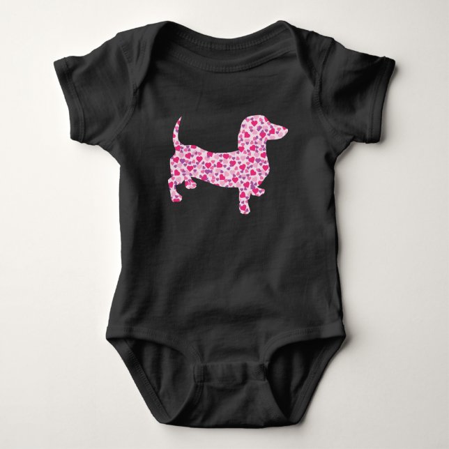 Rosa Hearts Dachshund T Shirt (Framsida)