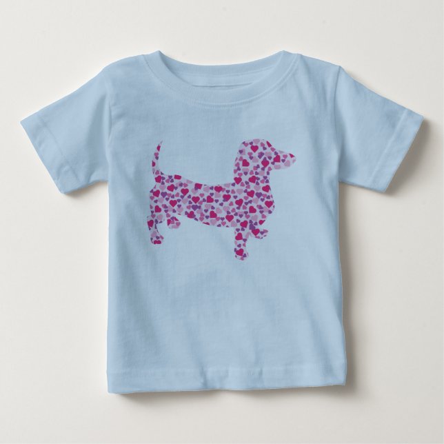 Rosa Hearts Dachshund T Shirt (Framsida)