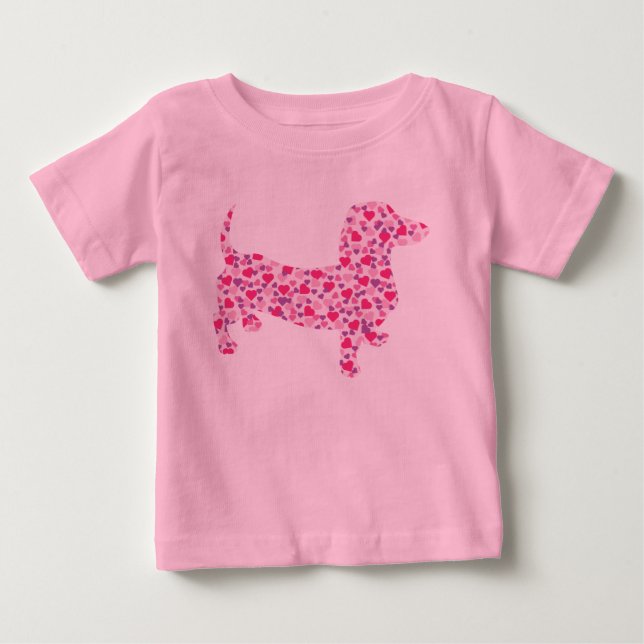 Rosa Hearts Dachshund T Shirt (Framsida)