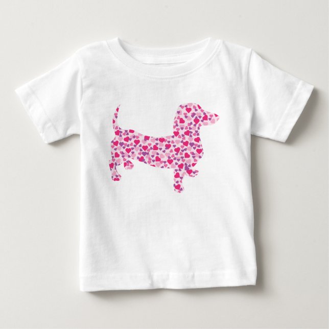 Rosa Hearts Dacshund T-shirt (Framsida)