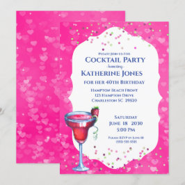 Rosa Hearts Daiquiri Birthday Cocktail Party Inbjudningar