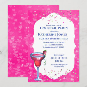 Rosa Hearts Daiquiri Birthday Cocktail Party Inbjudningar