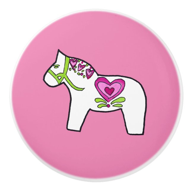 Rosa Hearts Dala Horse Knopp (Framsidan)