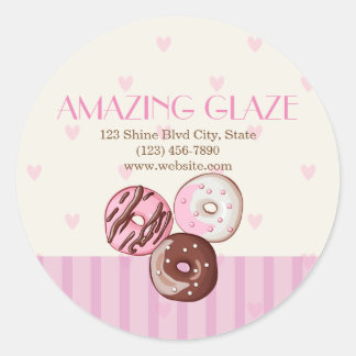 Rosa Hearts Donut Shop Bakery Sticker Label CUTE Runt Klistermärke