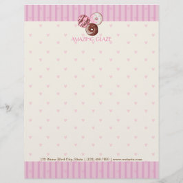 Rosa Hearts Donut Shop Letterhead CUTE KAWAII Brevhuvud