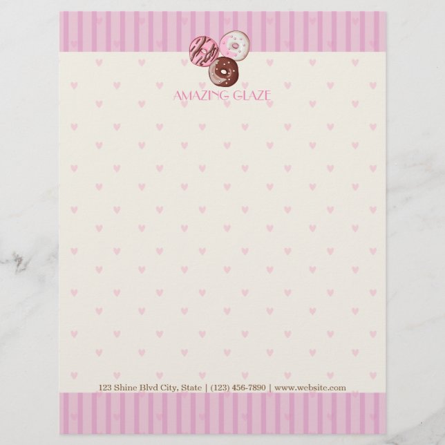 Rosa Hearts Donut Shop Letterhead CUTE KAWAII Brevhuvud (Framsida)