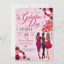 Rosa Hearts Galentine's Day Girl Friends Party Inbjudningar