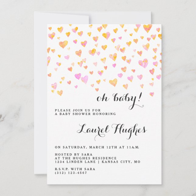Rosa Hearts Girl Baby Shower-inbjudan Inbjudningar (Framsida)