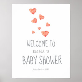 Rosa Hearts Girl Baby Shower Välkomstskylt Poster