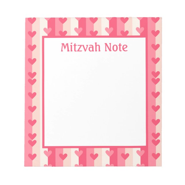Rosa Hearts Girls Mitzvah Notes Anteckningsblock (Framsida)