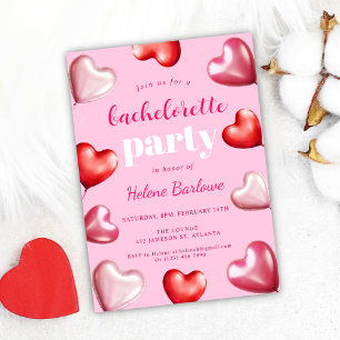 Rosa Hearts Girly Cute Elegant Bachelorette Party Inbjudningar