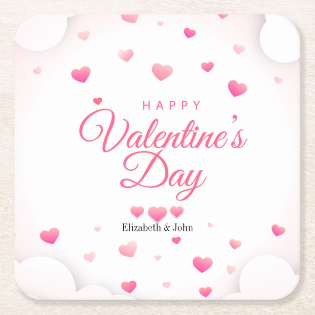 Rosa Hearts Glad Alla hjärtans dag Underlägg Papper Kvadrat (Framsidan)