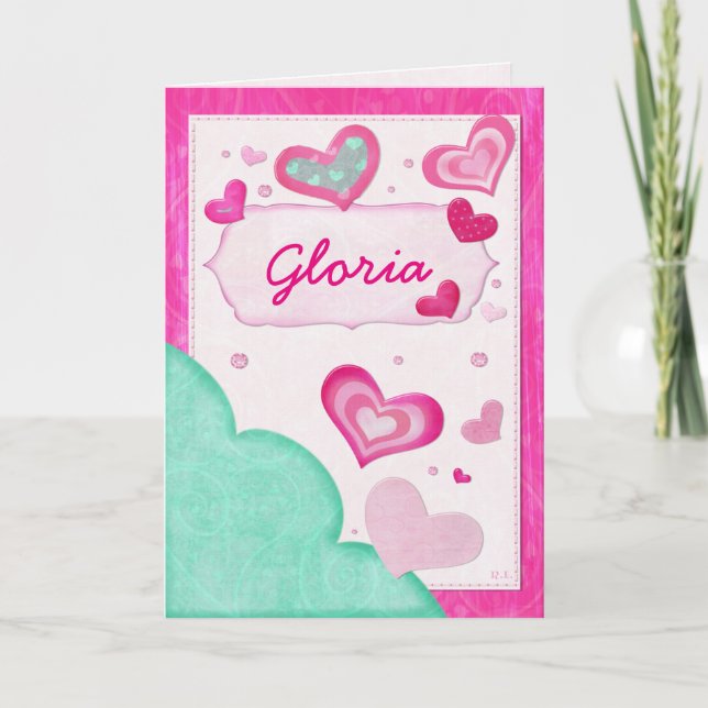Rosa Hearts Jeweled Anpassningsbar Birthday Valent Helgkort (Framsida)