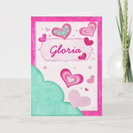 Rosa Hearts Jeweled Anpassningsbar Birthday Valent Helgkort