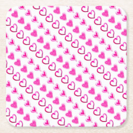 Rosa Hearts Kärlek Romantic Cute Sweet Heart Mönst Underlägg Papper Kvadrat