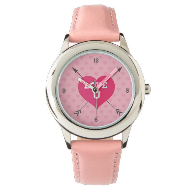 Rosa Hearts Kärlek U Anpassningsbar Watch Armbandsur (Framsida)