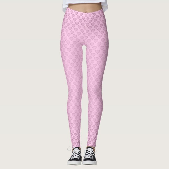Rosa Hearts Leggings - Valentines Yoga Byxor (Framsida)