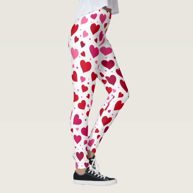 Rosa Hearts Leggings - Women's Mode Tights Patt (Höger)