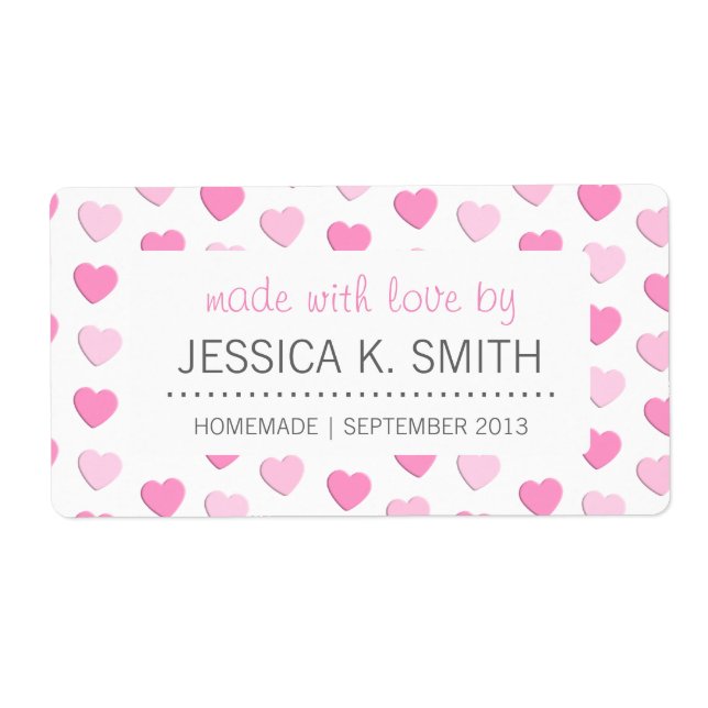 Rosa Hearts made with Kärlek Homemade Canning Burk Fraktsedel (Framsidan)