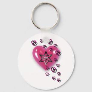 Rosa Hearts med Star Nyckelring