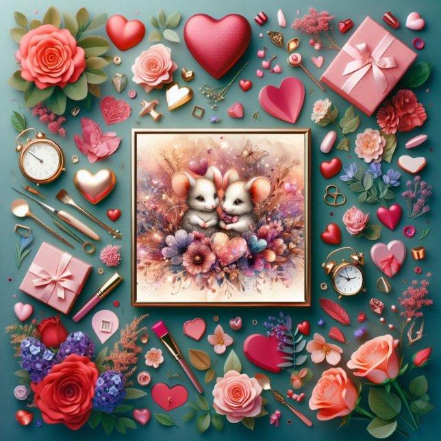 Rosa Hearts Mice Christian Par Valentine Julkort (Skapare uppladdad)