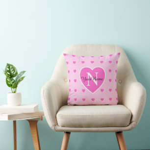 Rosa Hearts Monogrammed Heart Mönster Kudde